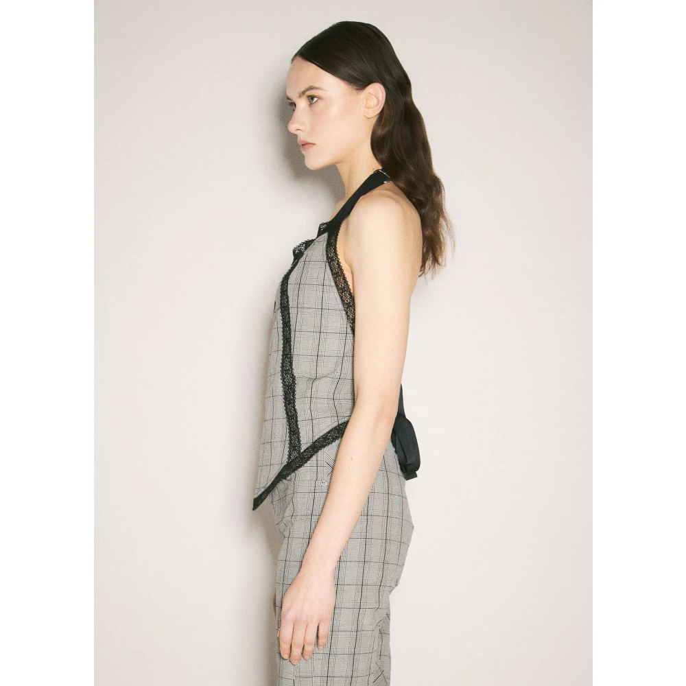 Our Legacy Geruite Pinafore Top met Kantafwerking Gray Dames