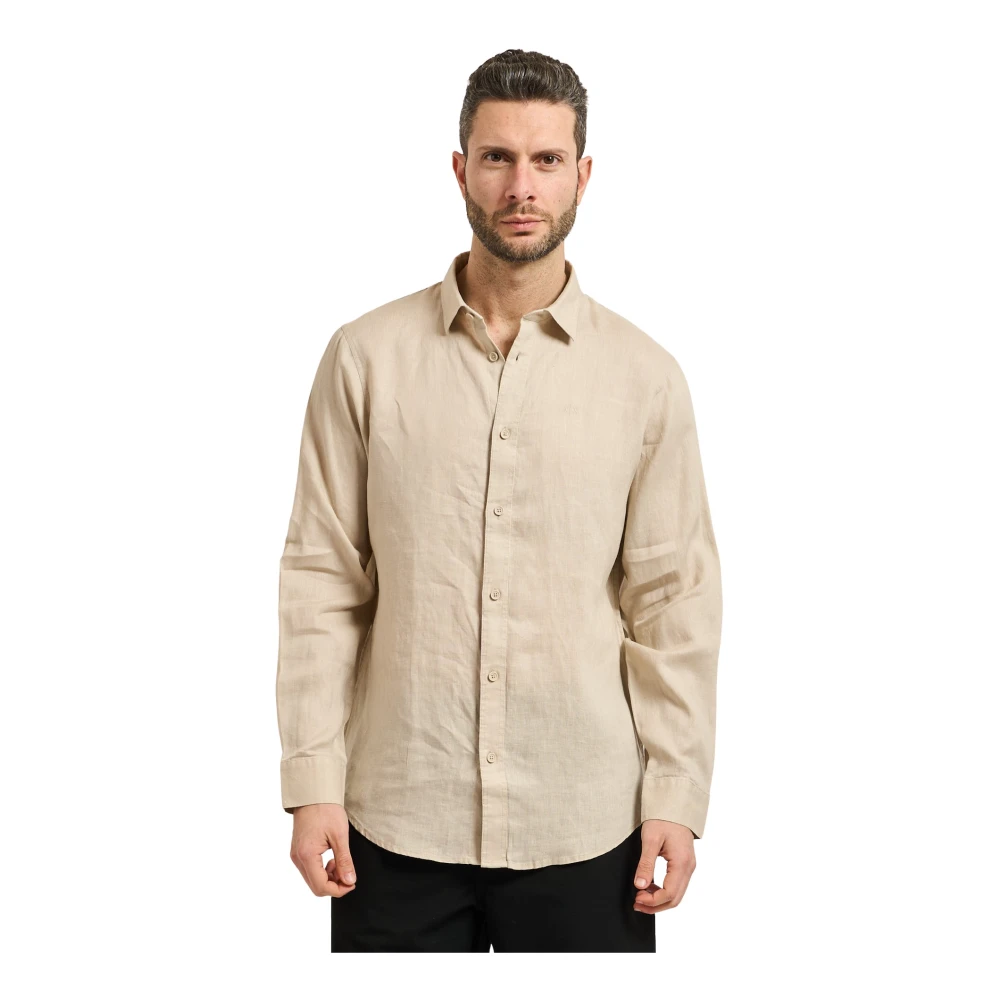 Armani Exchange Men's Beige Casual Shirts, M, Regular Fit Linen Shirt
