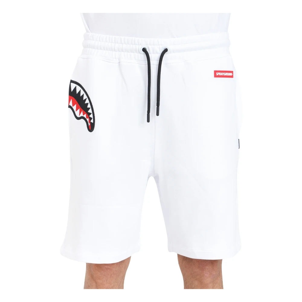 Sprayground Wit Label Shark Shorts White Heren