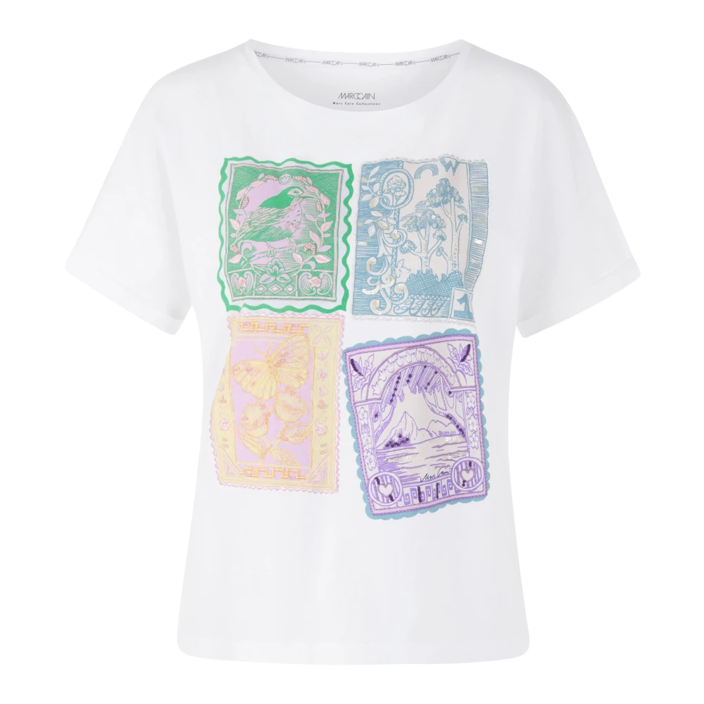 Marc Cain Women's White Verziertes Baumwollshirt - T-Shirts - L - Tops