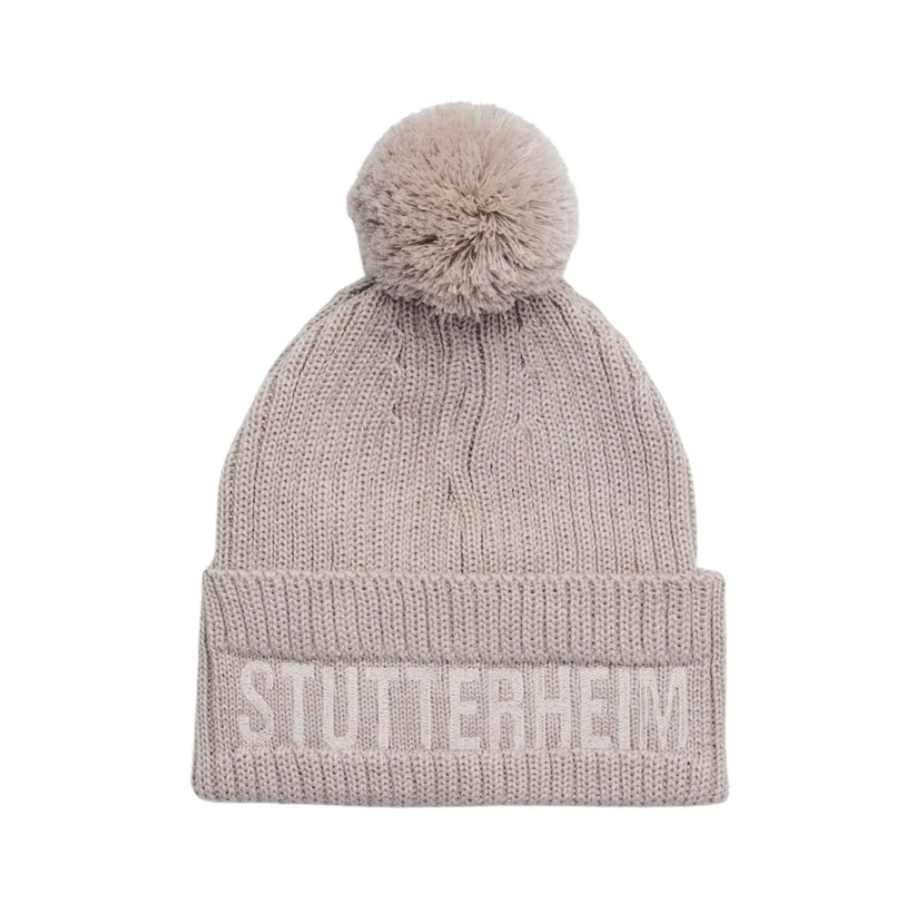 Stutterheim Pompon Ribgebreide Beanie Muts Beige Heren