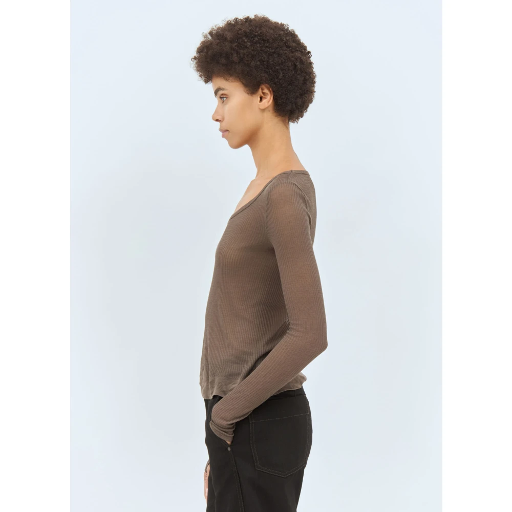 Lemaire Geribbelde Lange Mouw Boothals Top Brown Dames