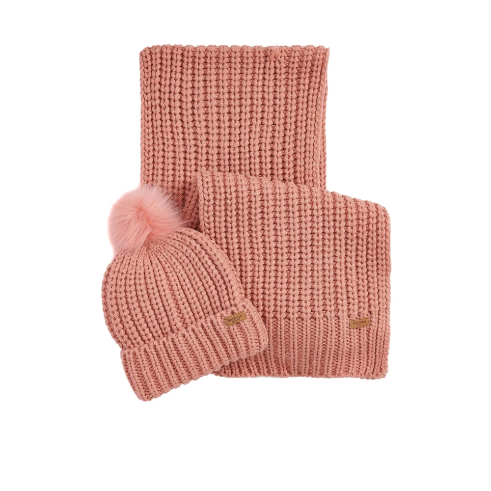 Barbour Roze Beanie Sjaal Set Pink Dames