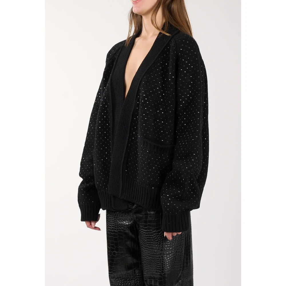 Laneus Cardigan met Strass en Raglanmouwen Black Dames