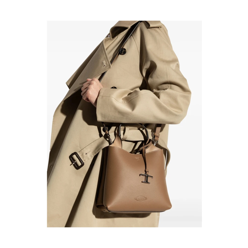 TOD'S Bruine Leren Handtas Kreeftklauw Sluiting Brown Dames