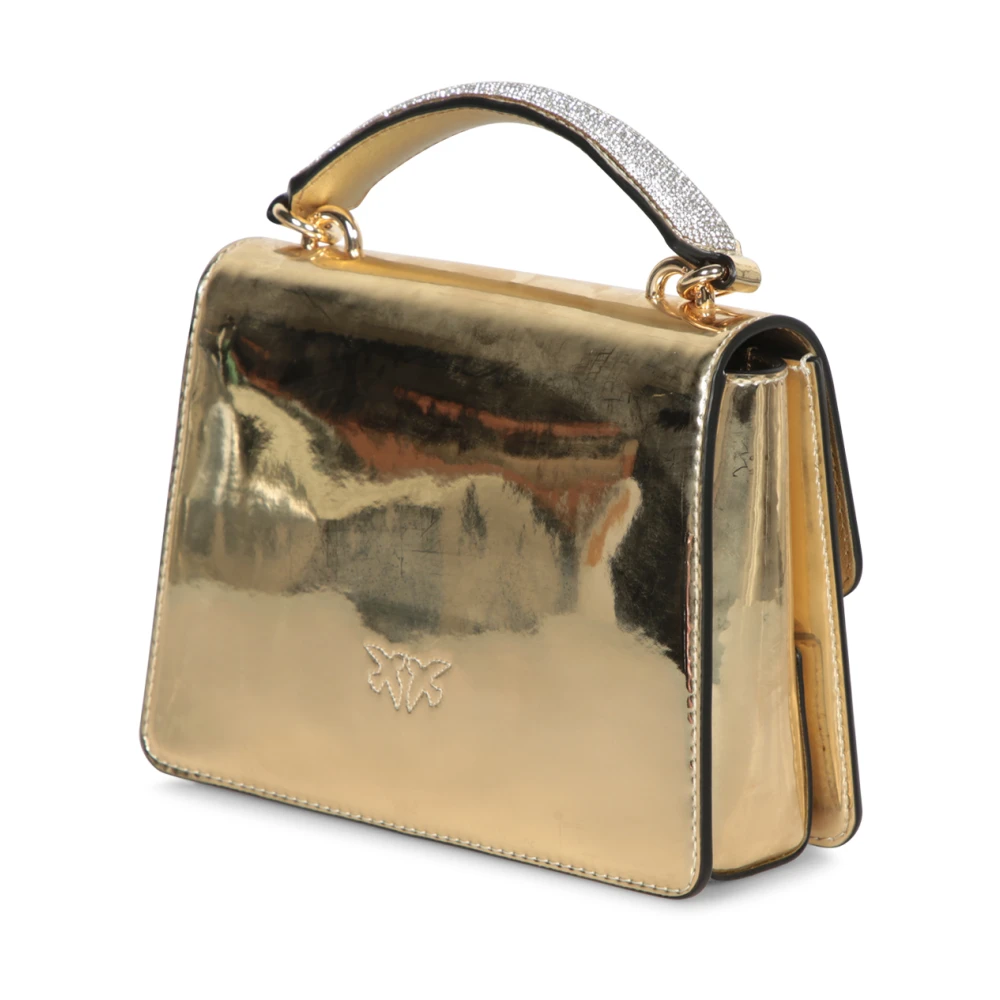 pinko Zilver Metallic Leren Strass Tas Brown Dames
