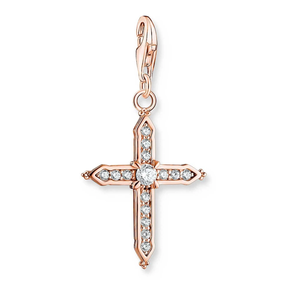 Thomas Sabo Pink Jewellery, Female, One Size, Rosegold Cross Charm Pendant With White Stones