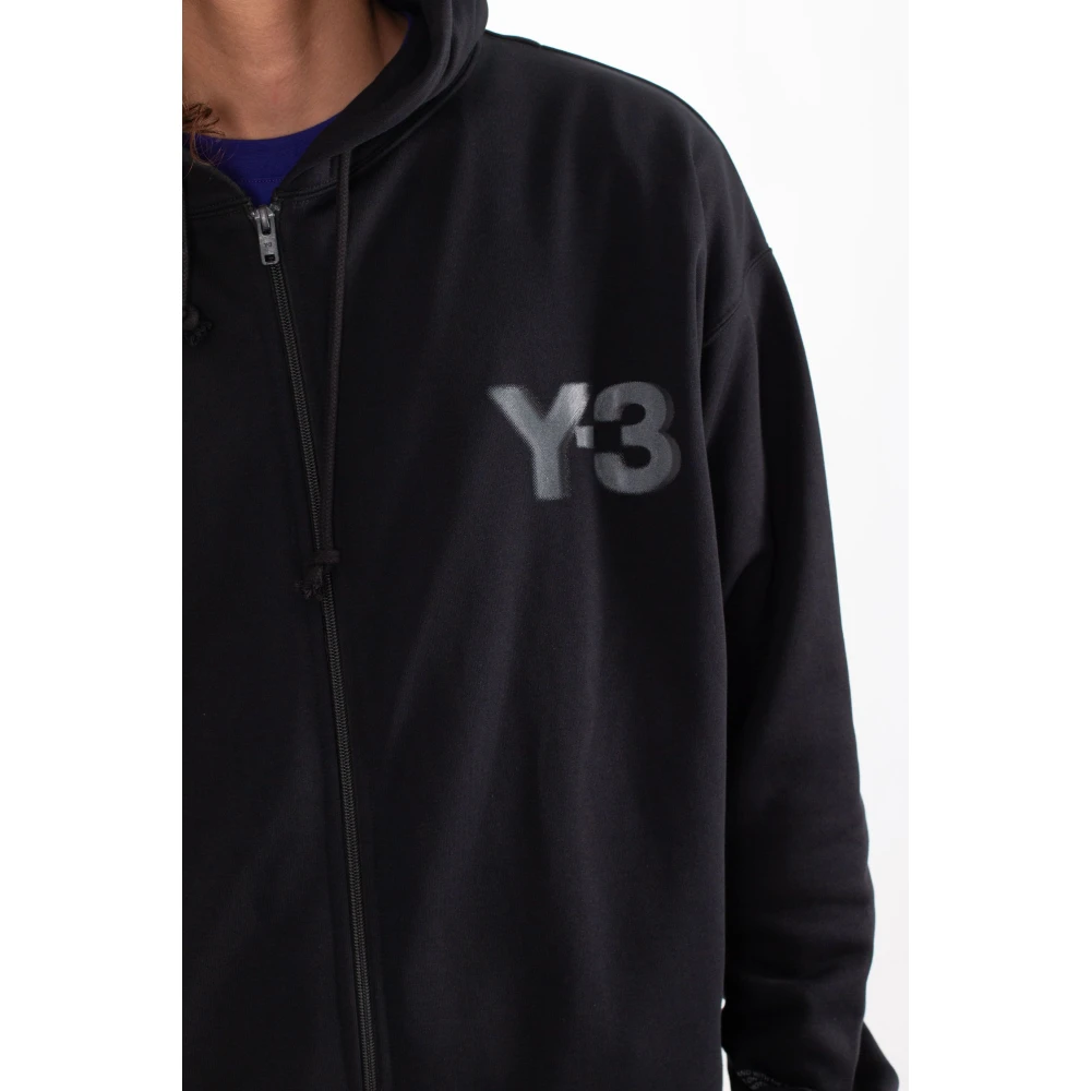 Y-3 Zwart Faded Logo Zip Hoodie Black Heren