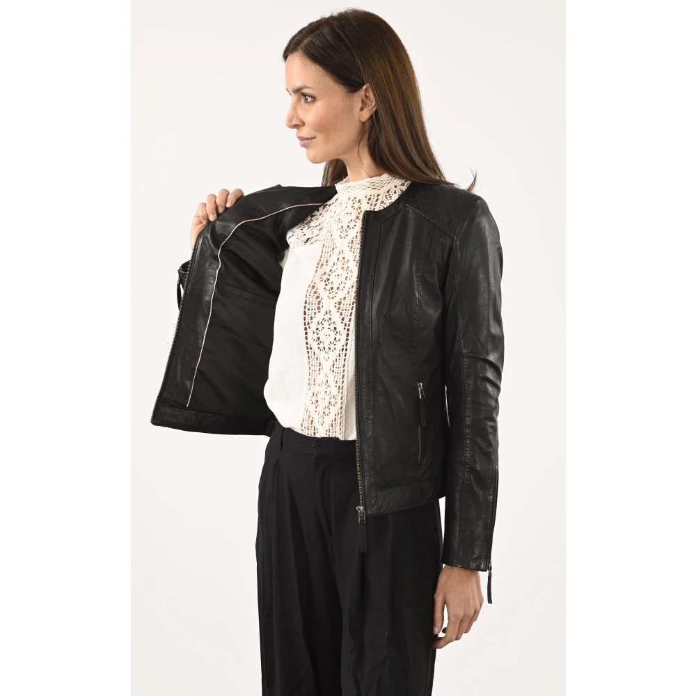 La Canadienne Zwarte Leren Spencer Jas Black Dames