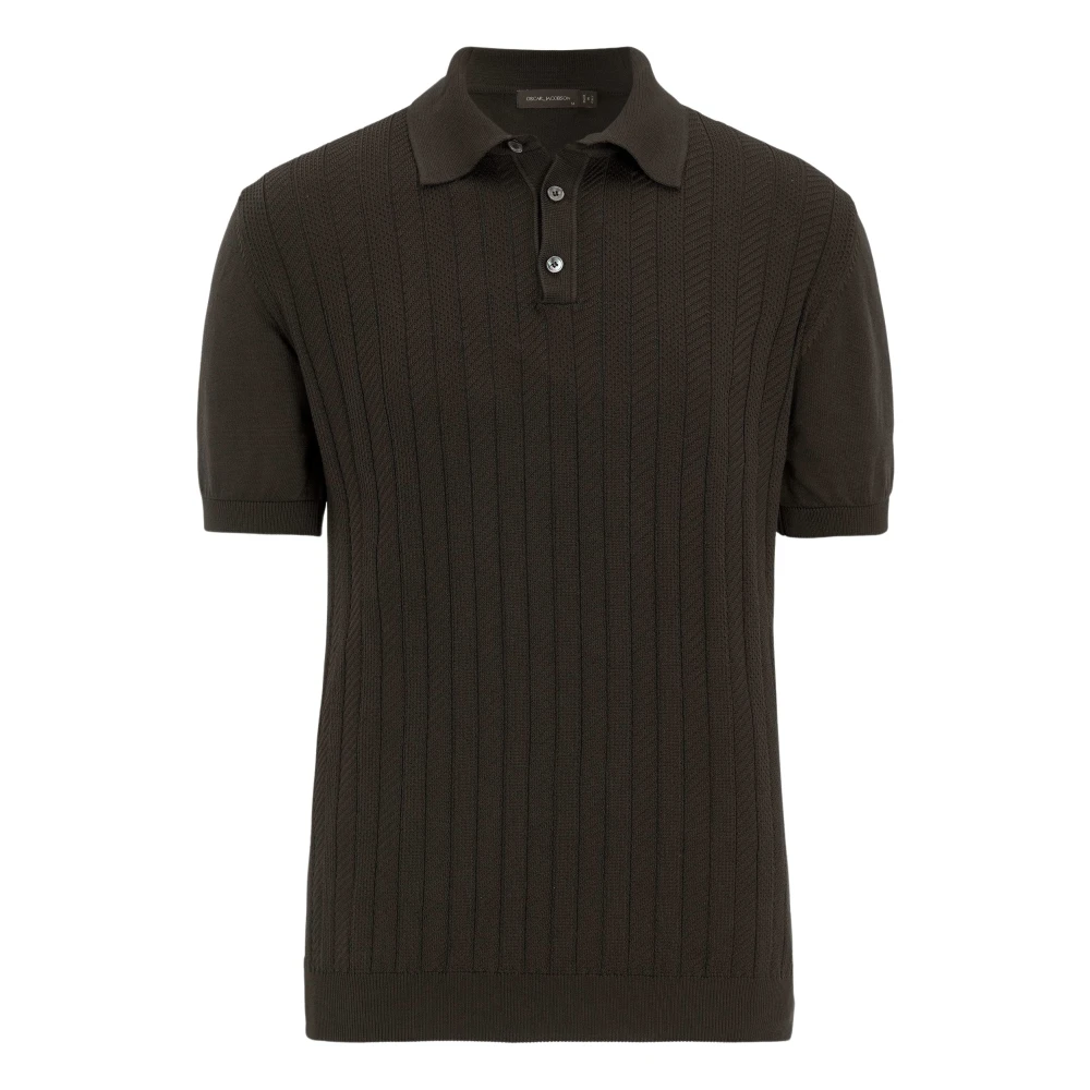 Oscar Jacobson Men's Brown Stripe Polo Shirt Italian Cotton