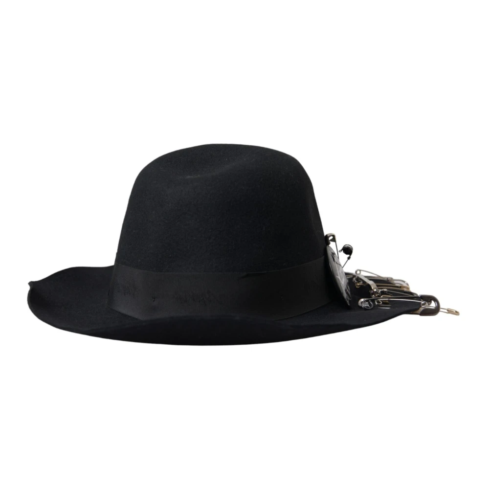 Dolce & Gabbana Zwarte versierde Fedora brede rand hoed mannen Black Heren