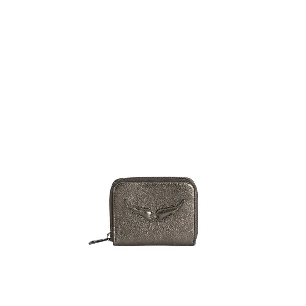 Zadig & Voltaire Grijze Metallic Leren Mini Portemonnee Gray Dames