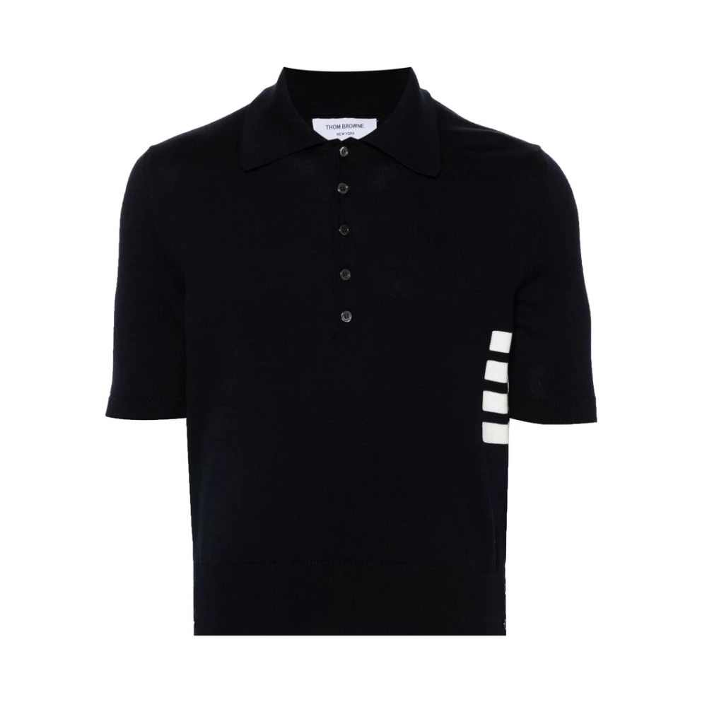 Thom Browne Navy Blue Polo Kraag Sweater Blue Heren