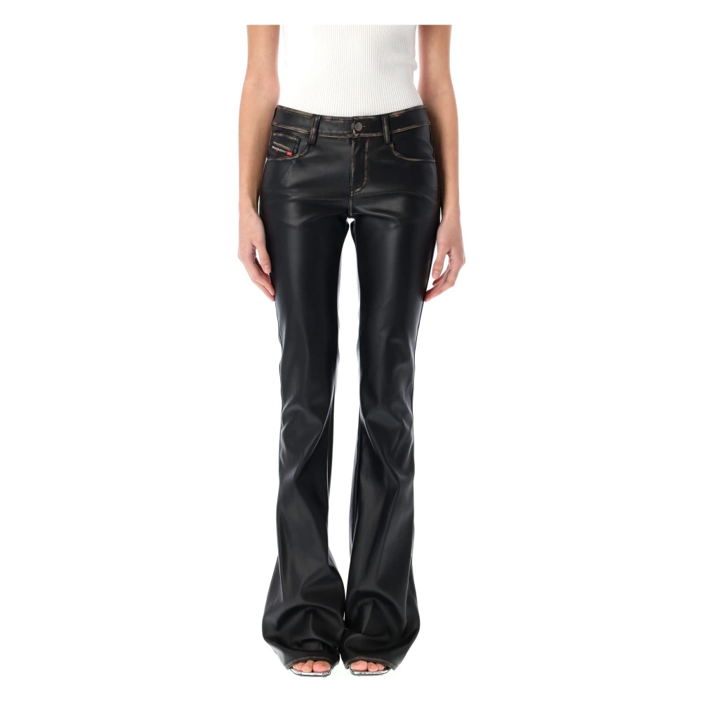 Diesel Zwarte Eco Leren Bootcut Broek Black Dames