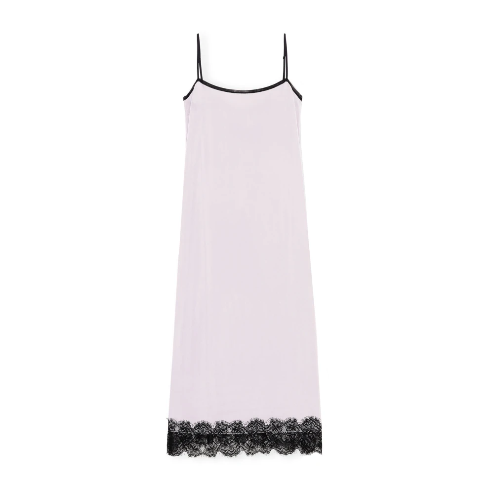 Ganni Kanten-Trim Slip Jurk Pink Dames