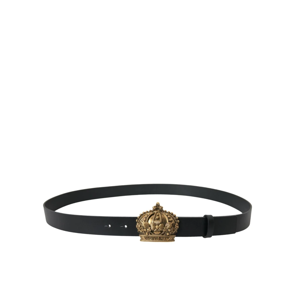 Dolce & Gabbana Gouden Kroon Leren Riem Metalen Gesp Black Heren