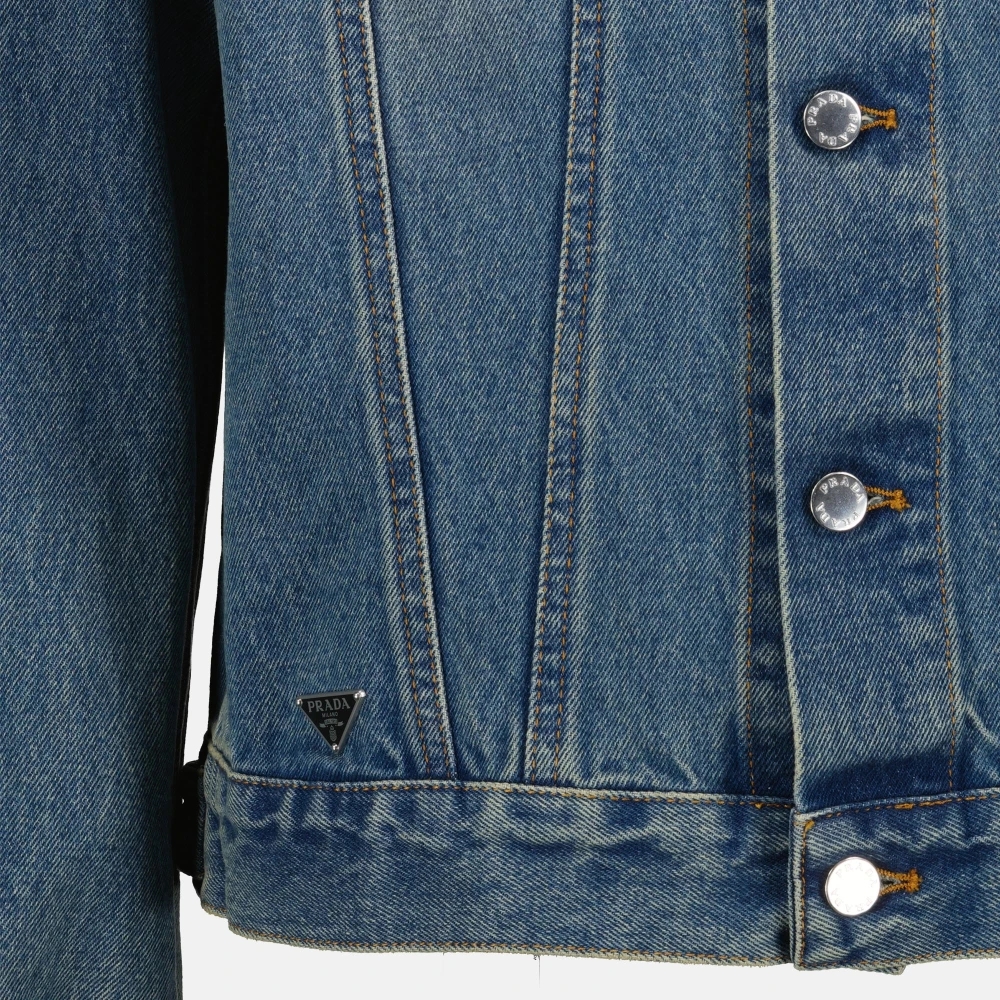 Prada Denim Jack Klassiek Blauw Gewassen Blue Heren