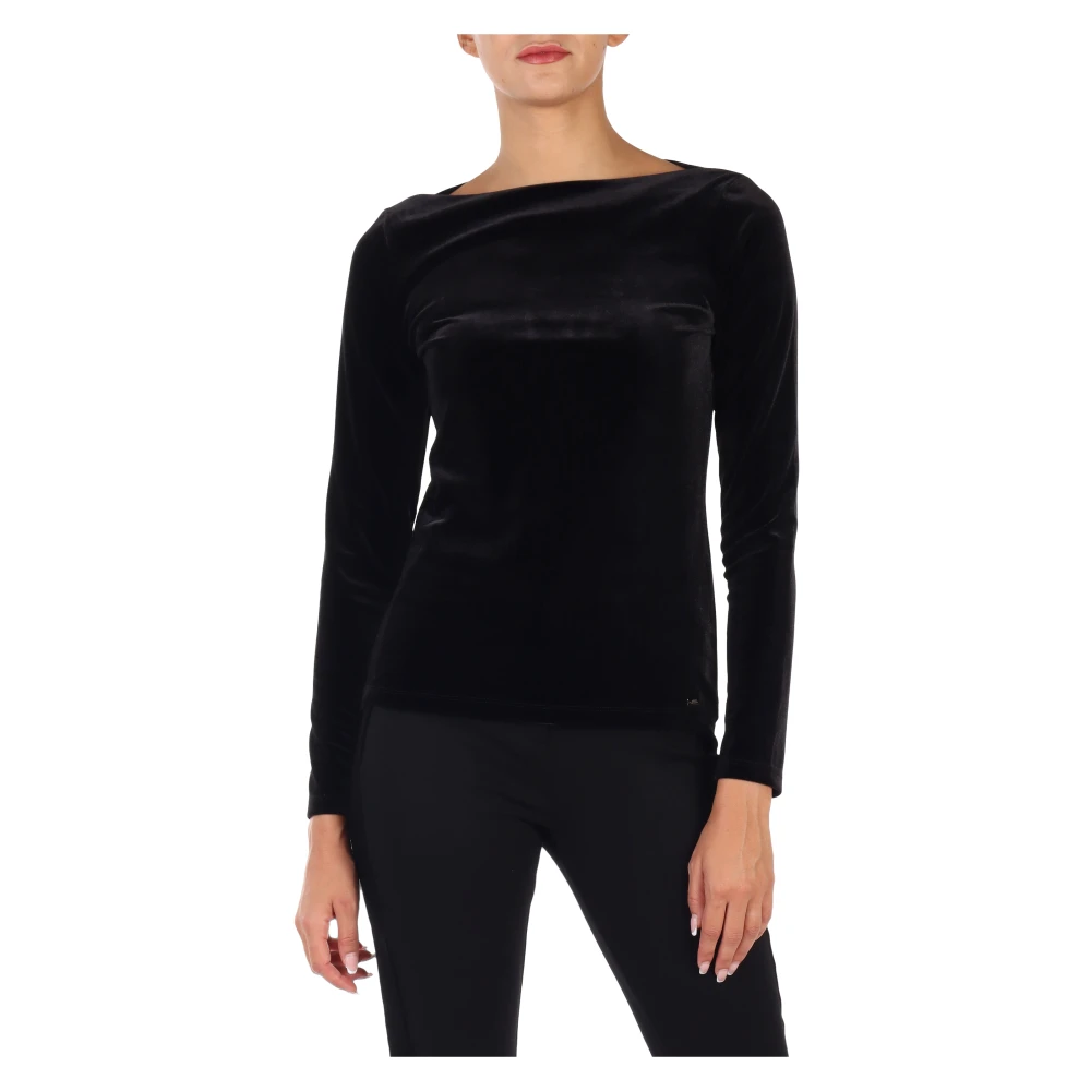 Armani Exchange Velvet Boatneck Sweatshirt Black Dames
