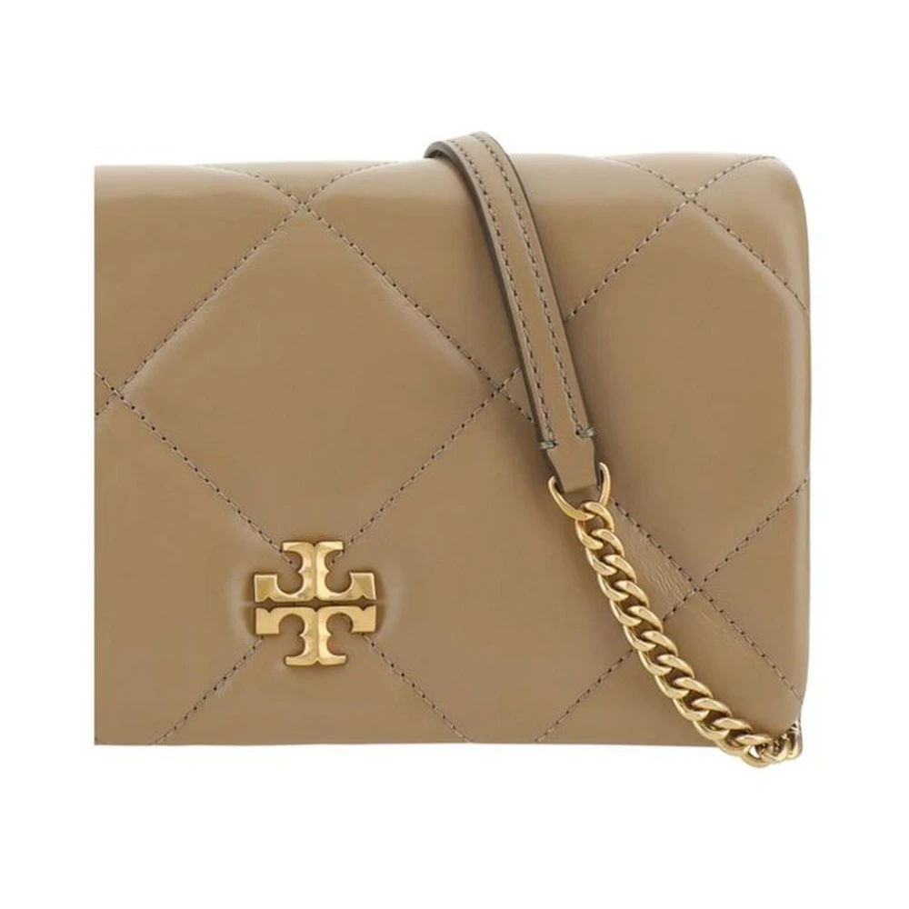TORY BURCH Diamantgestikte leren schoudertas Brown Dames