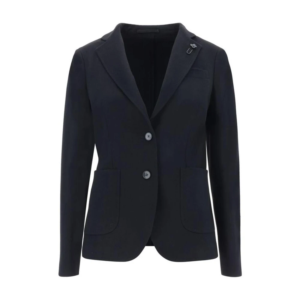 Lardini Blazerjas met gestructureerde schouders en klassieke revers Black Dames
