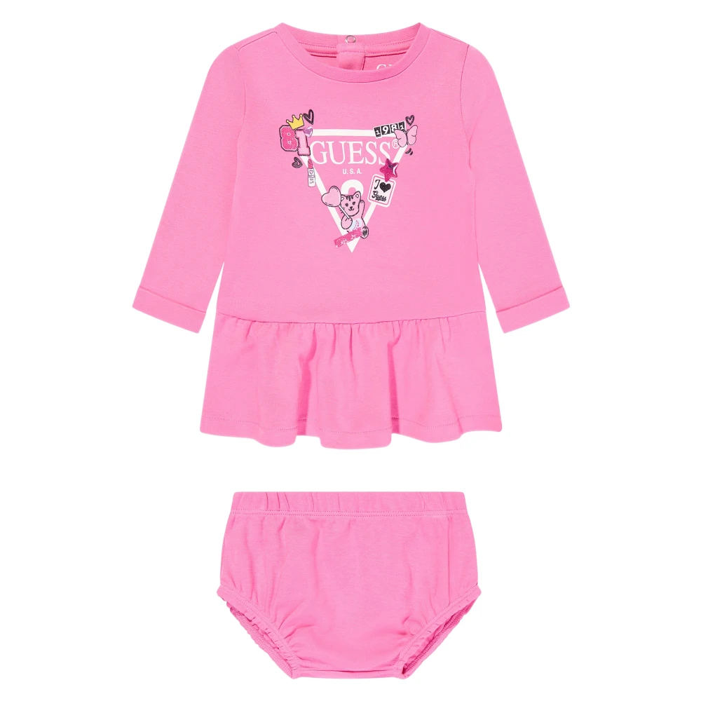 Guess Girls Pink Kids Sets, 18 M, Heart Dress With Knickers