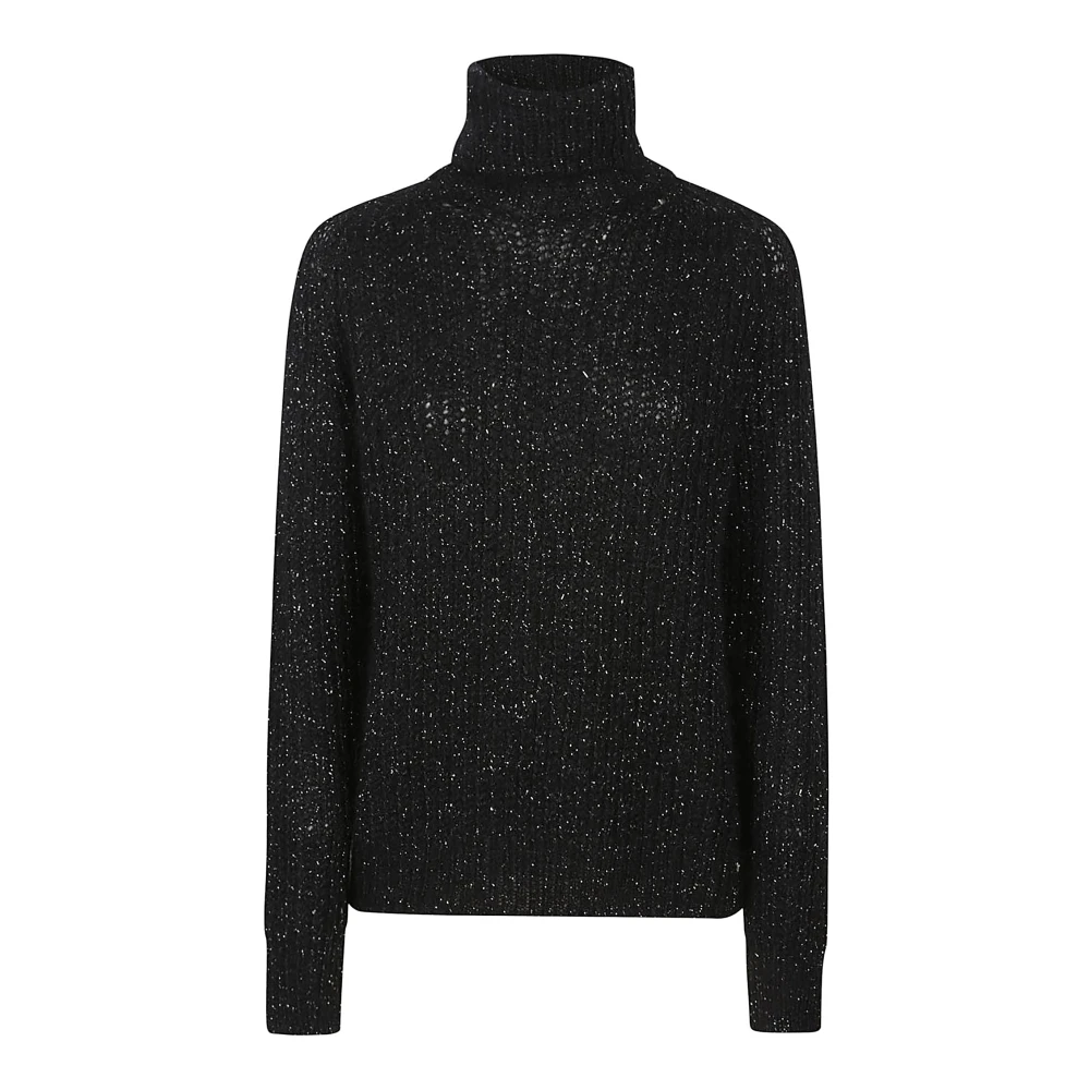 Herno Zwarte Truien met Alpaca en Metaalvezel Black Dames