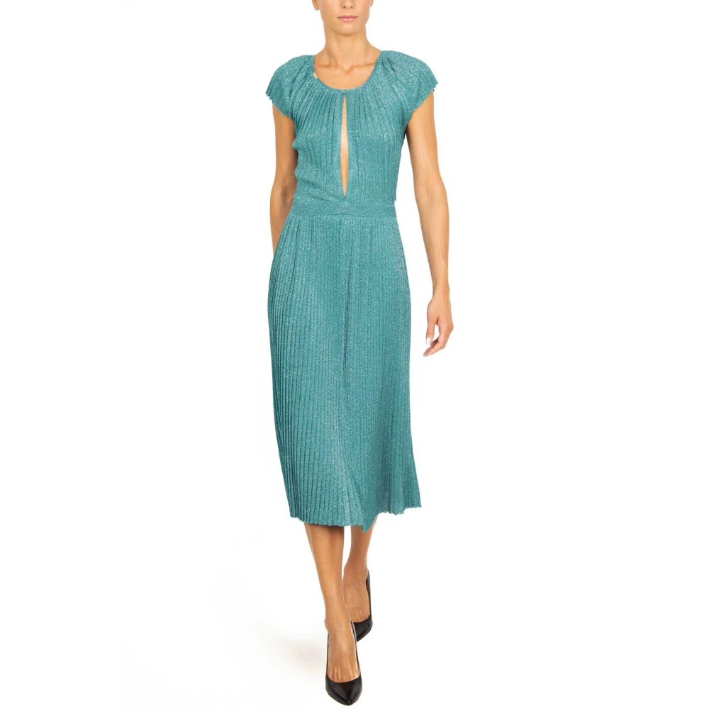 Elisabetta Franchi Groene Lurex Jersey Midi Jurk Green Dames