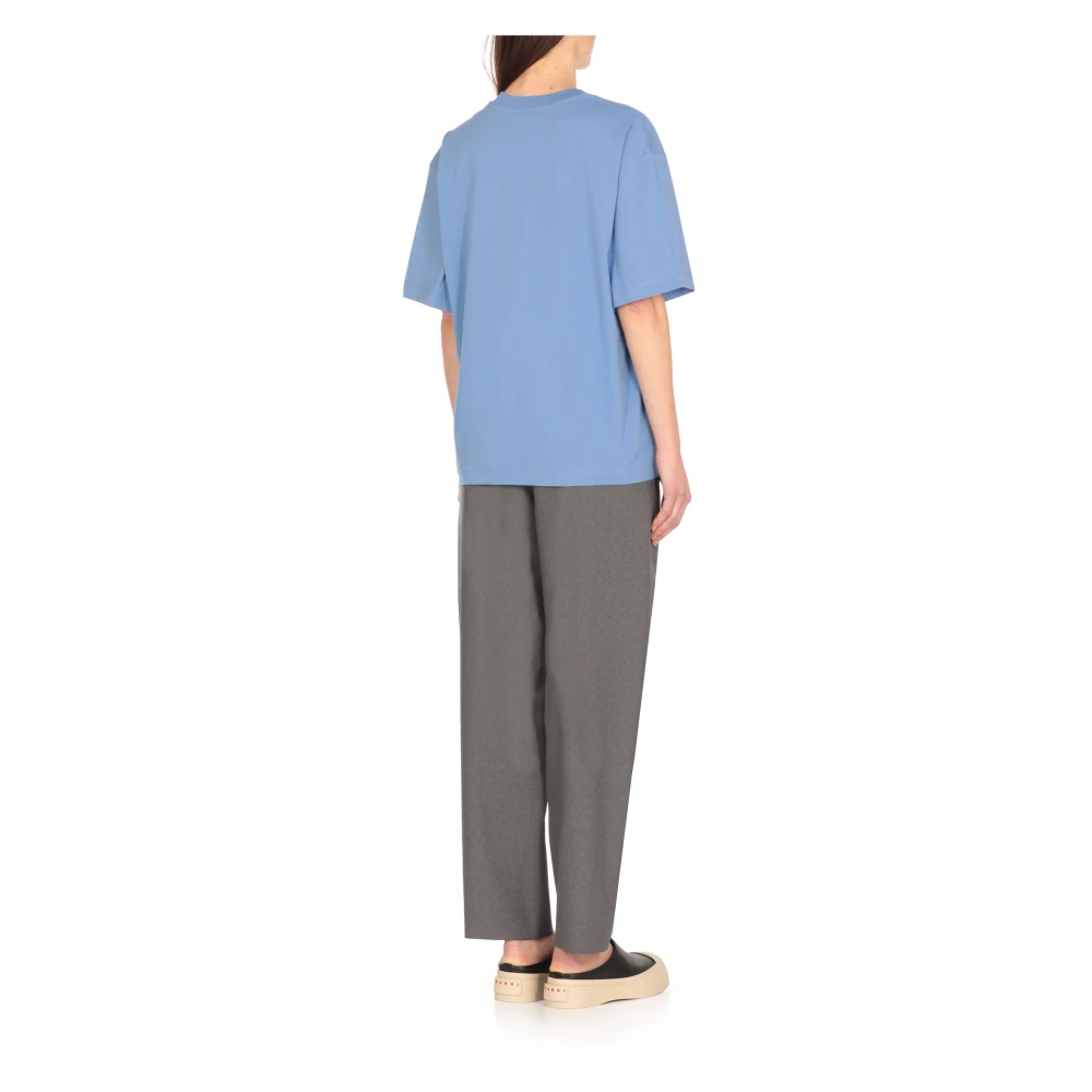 Marni Blauw Katoenen T-shirt met Logo Blue Dames