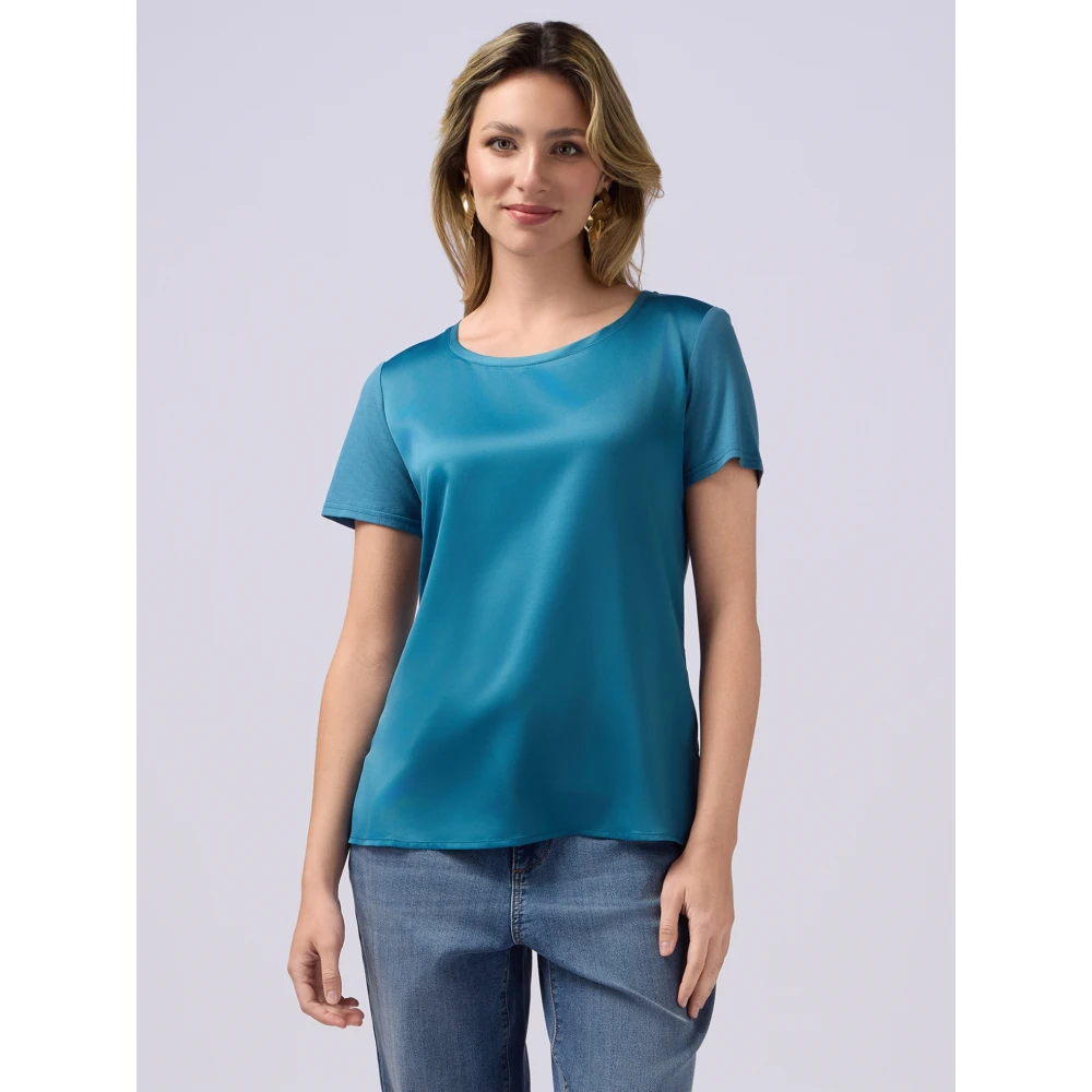 Oltre T-shirt gemaakt van twee verschillende materialen Blue Dames