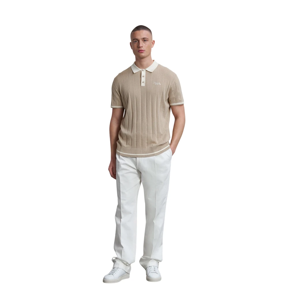 Filling Pieces Knit Polo White Pepper Beige Heren