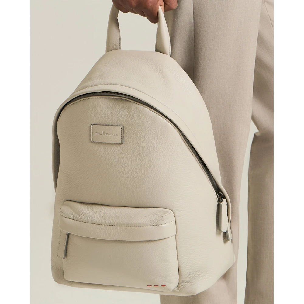 Kiton Luxe Hertenleren Rugzak Beige Heren