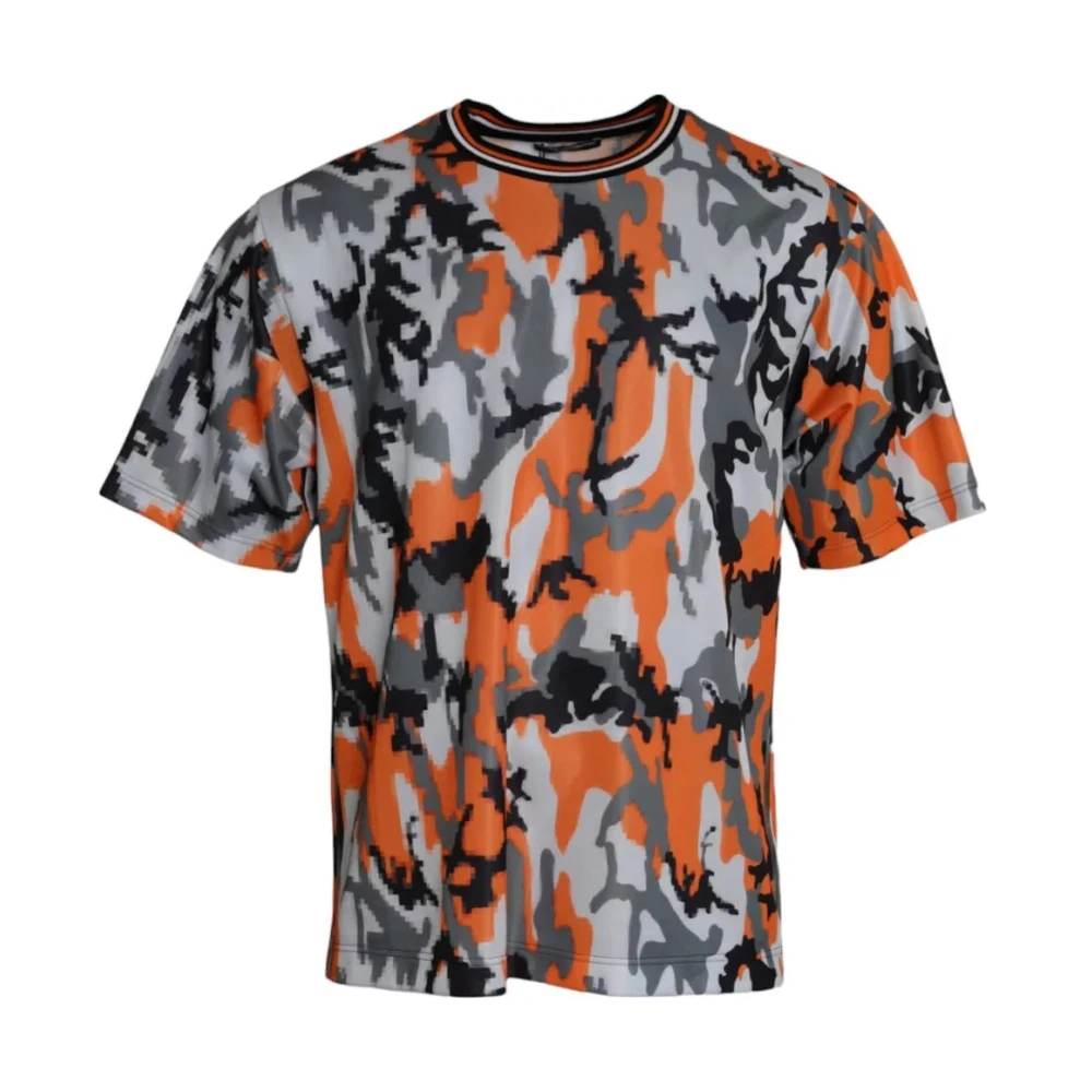 Dolce & Gabbana Camouflage Bomull Rund Hals Herr T-shirt Multicolor, Herr