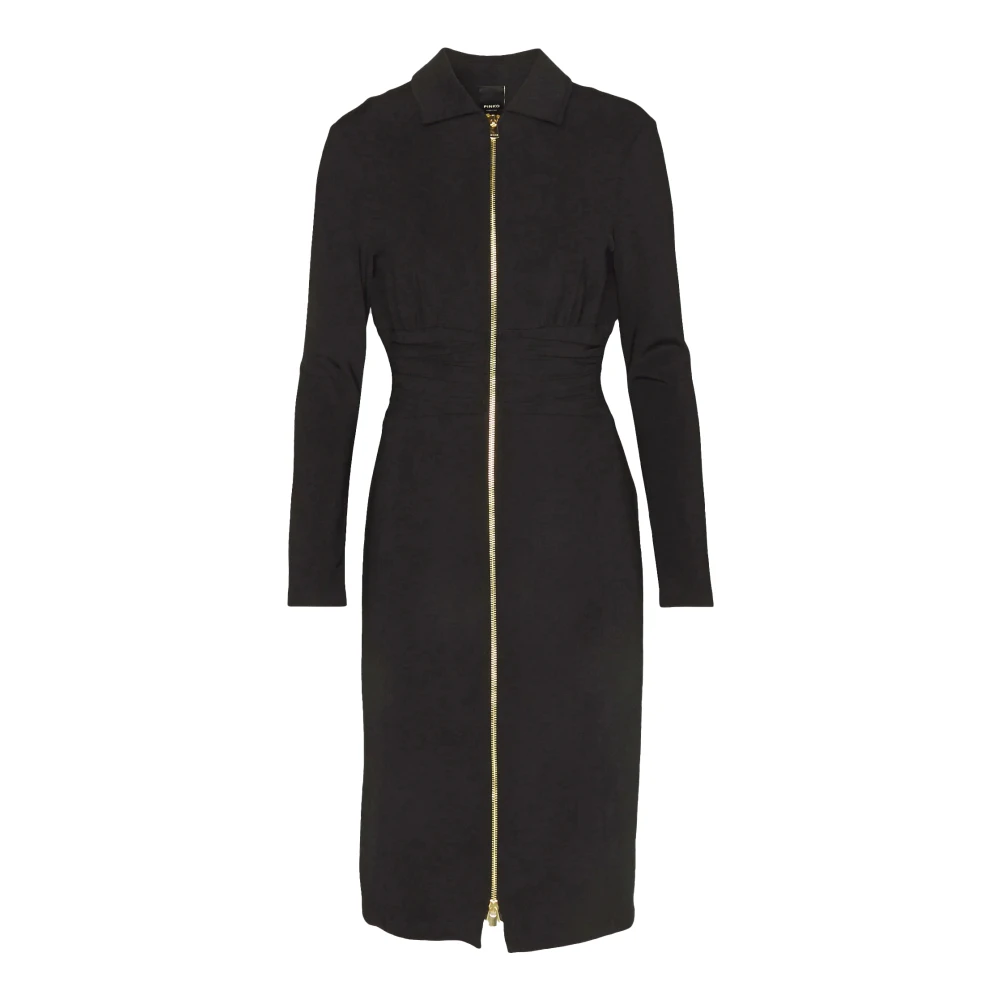 Pinko Akane Zwarte Jurk met Gouden Hardware Black Dames