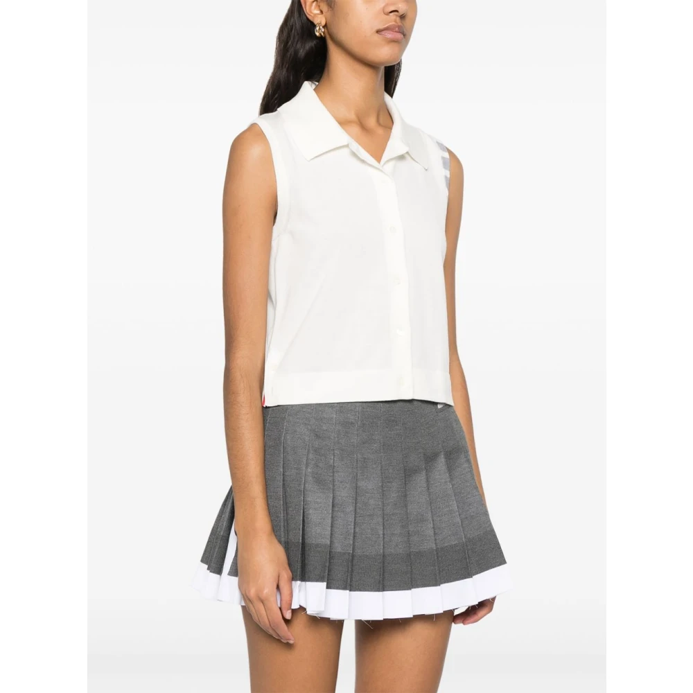 Thom Browne Witte Mouwloze Polokraag Top White Dames