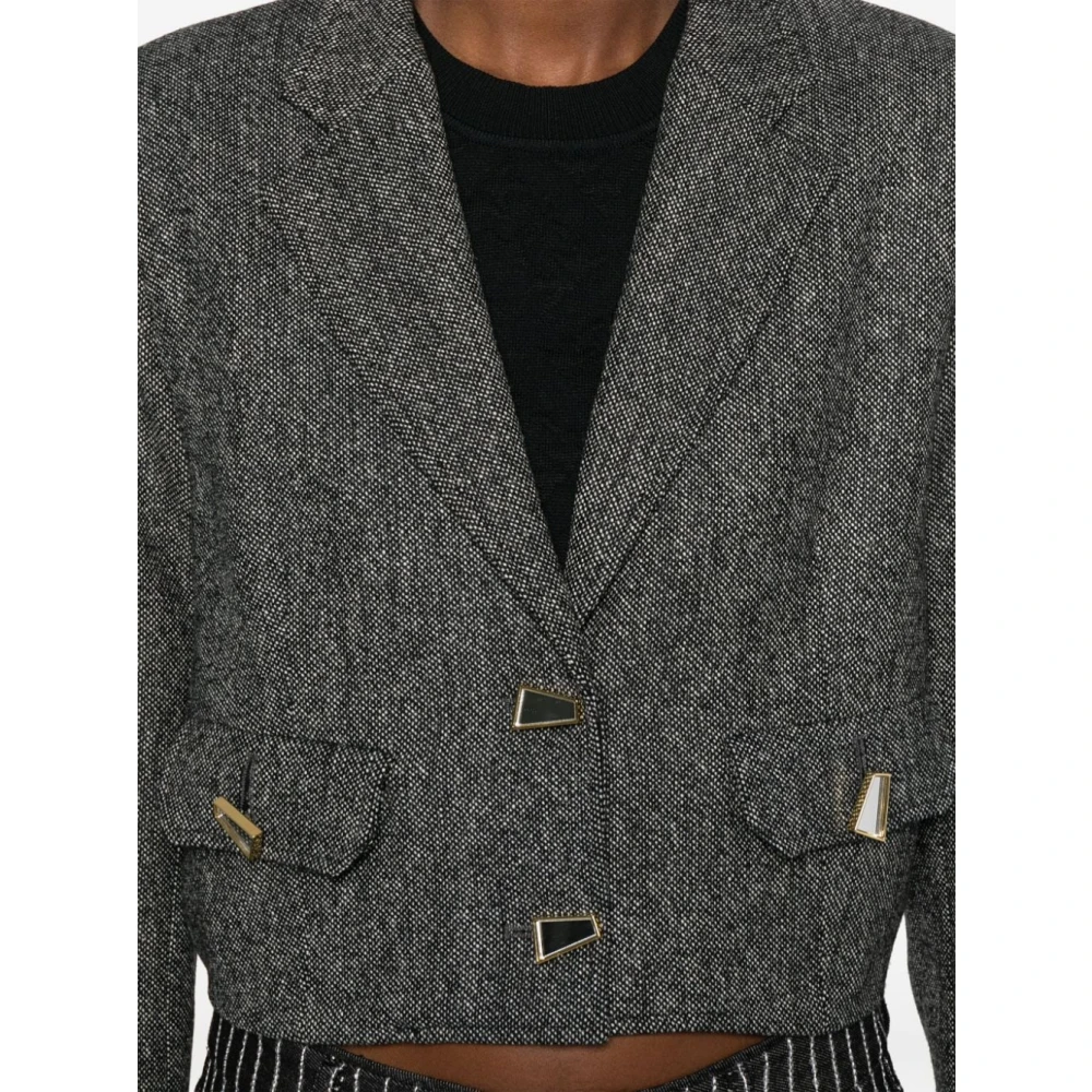 pinko Zwart Geweven Jas Knoopsluiting Black Dames
