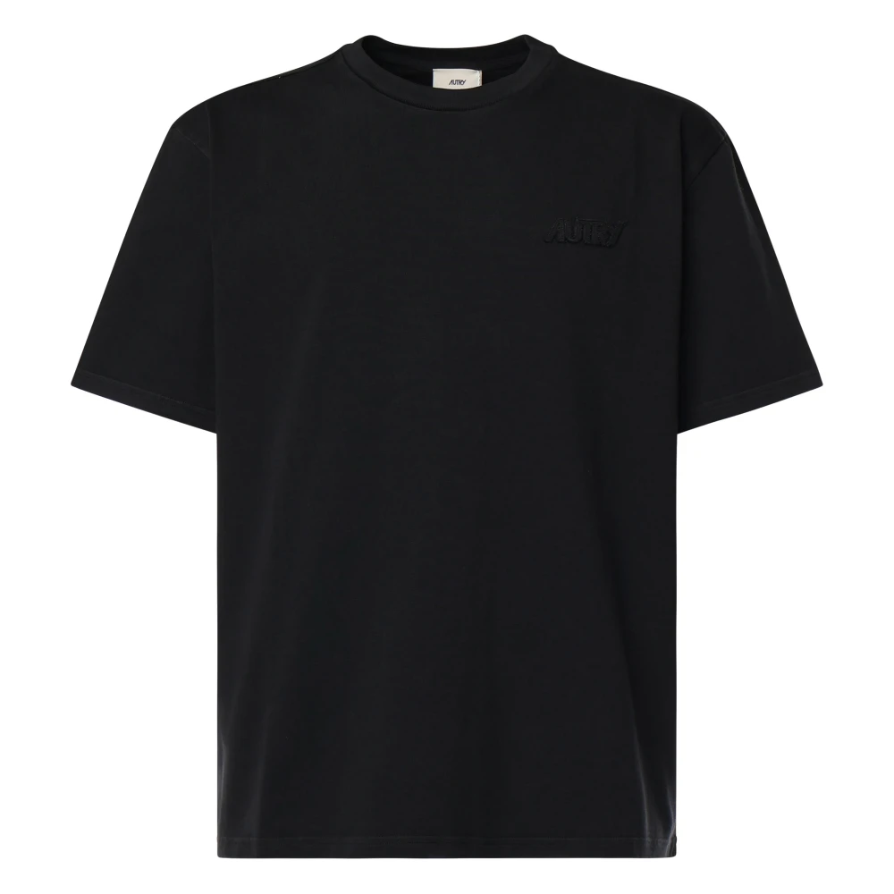 Autry Zwart T-shirt met Geribbelde Kraag Black Heren