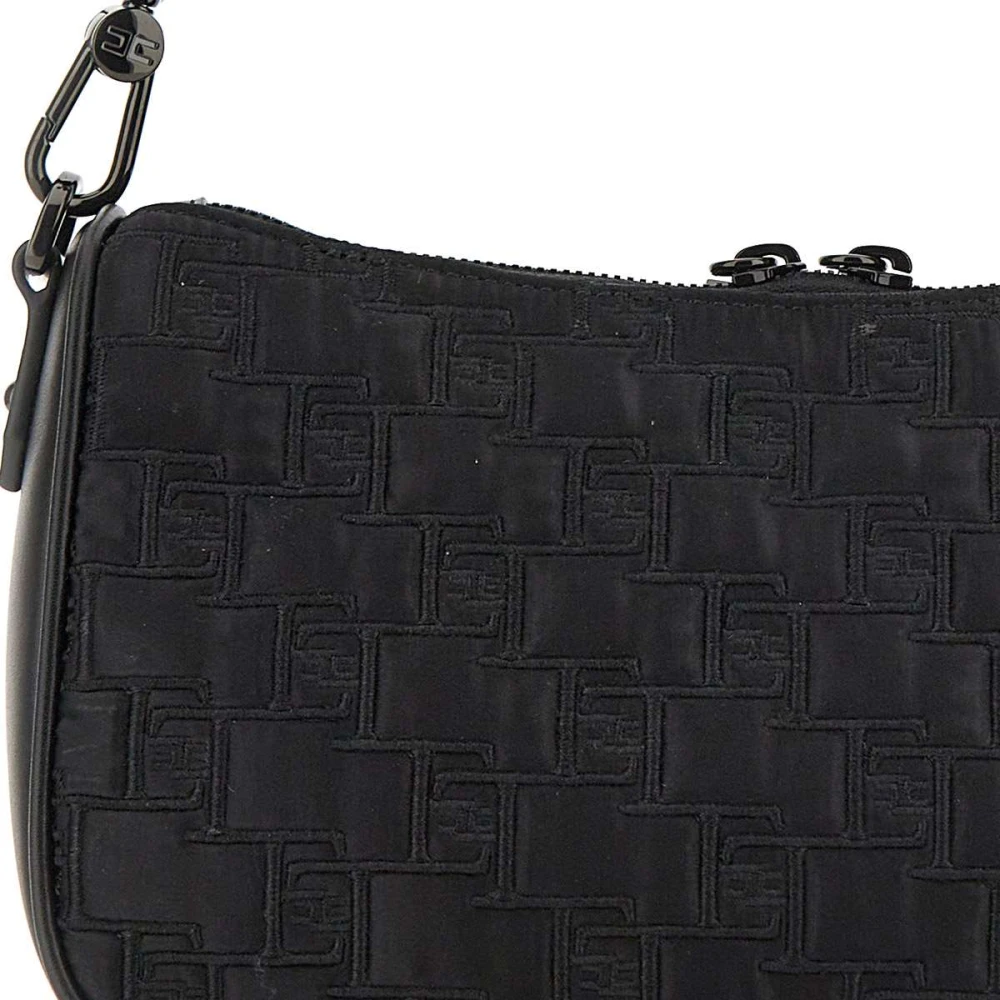 Elisabetta Franchi Zwarte Geborduurde Satijnen Schoudertas Black Dames