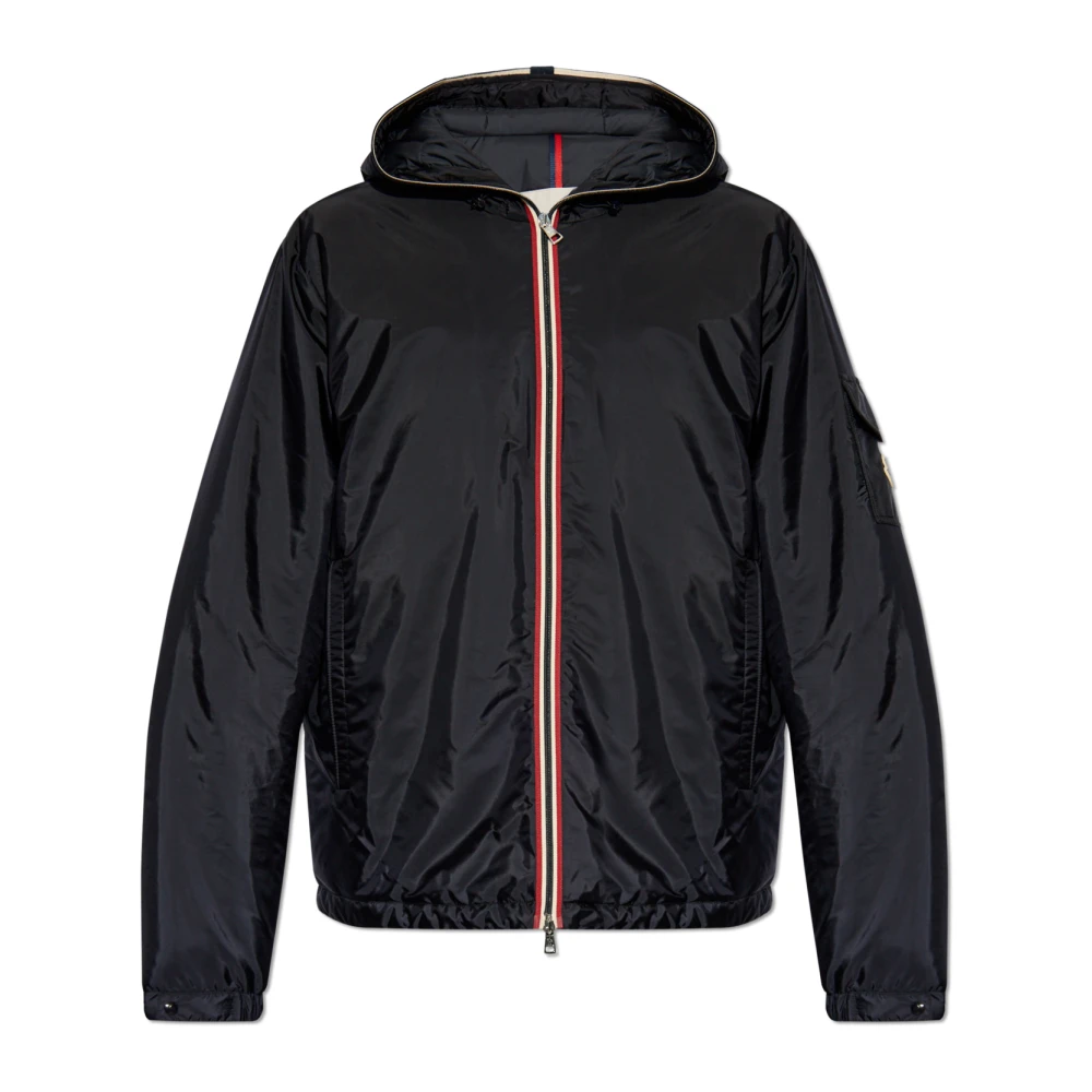 Moncler Waterafstotende gewatteerde jas met capuchon en afwerking Blue Heren