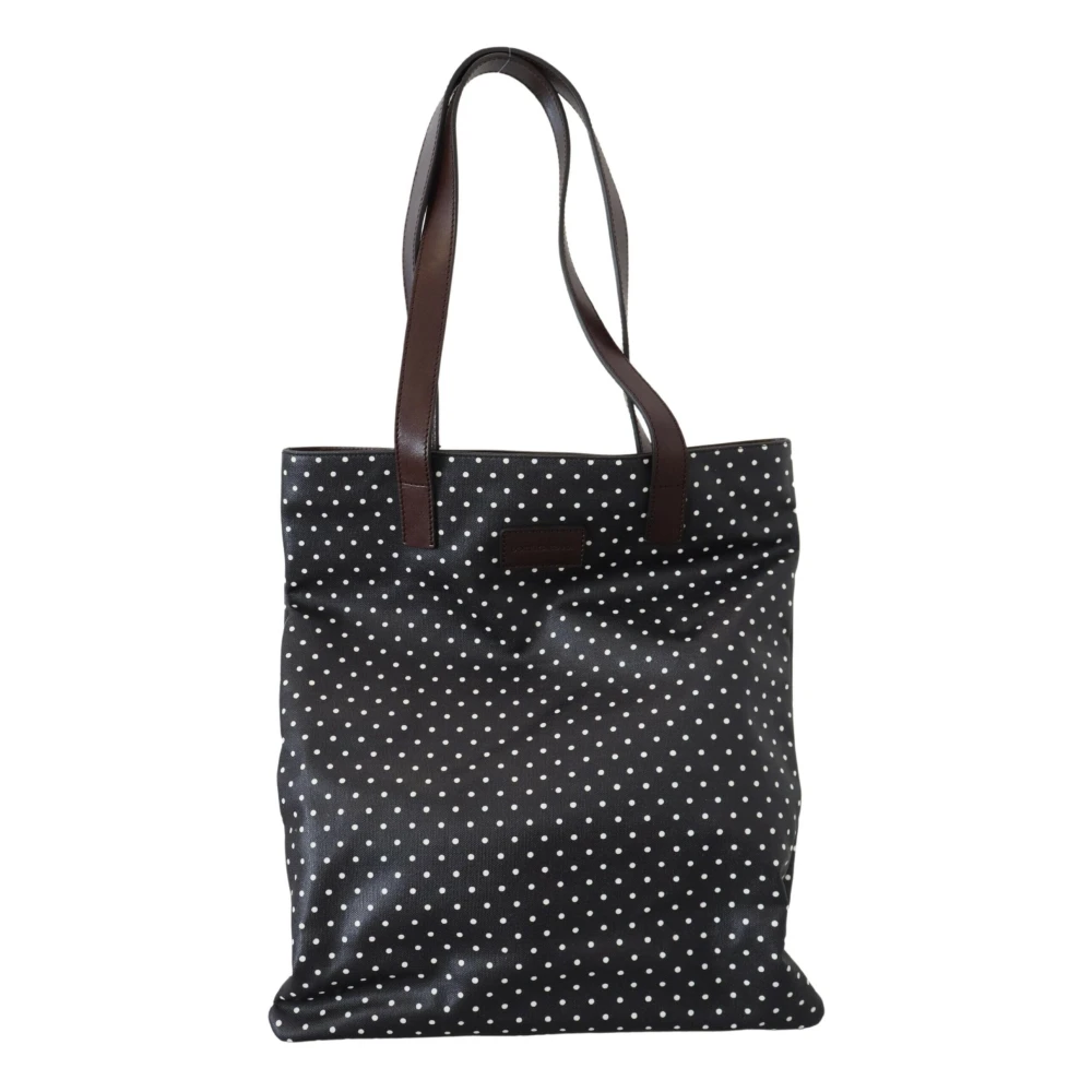 Dolce & Gabbana Zwart Witte Polka Dot Canvas Winkel Tote Tas Black Dames