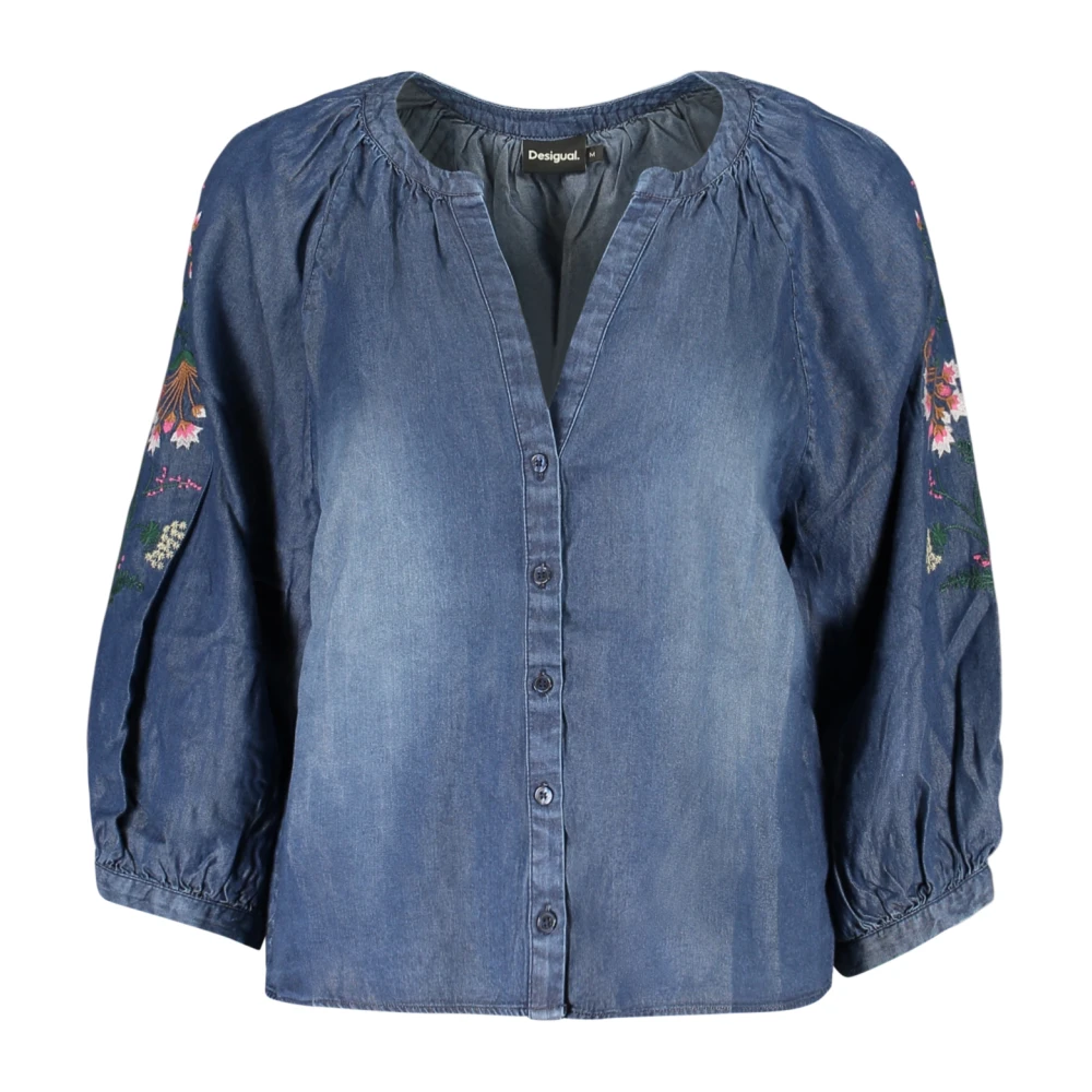 Desigual Women's Blue Shirts, Xs, V-Neck Denim Blouse