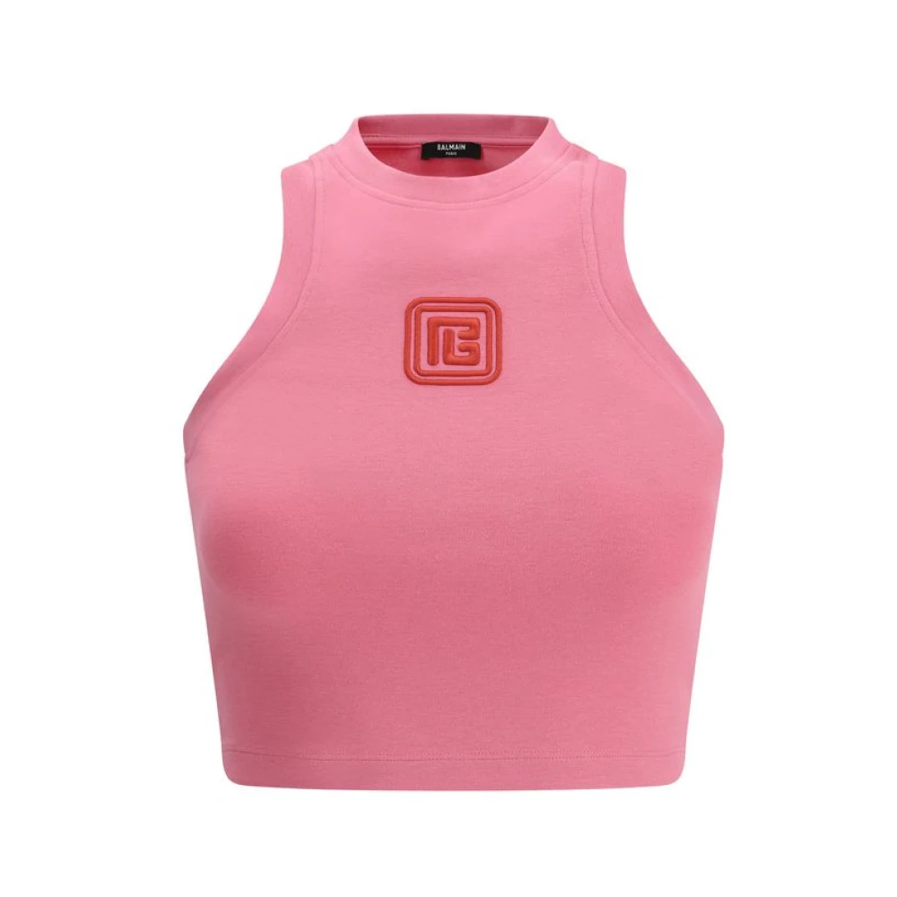 Balmain Kort Elegant Logo Top Pink Dames