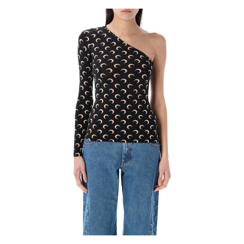 Marine Serre Maan Asymmetrische Top Zwart Black Dames