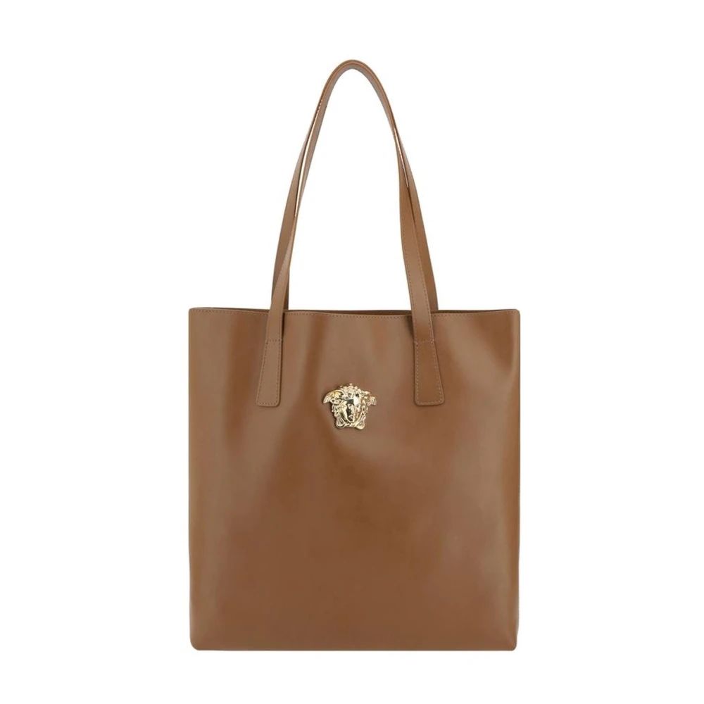 Versace Elegante leren tote tas met Medusa-plaque Brown Dames