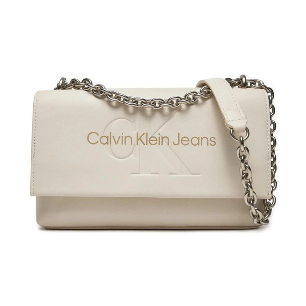 Calvin Klein Jeans Trendy Faux Leather Schoudertas Beige Dames