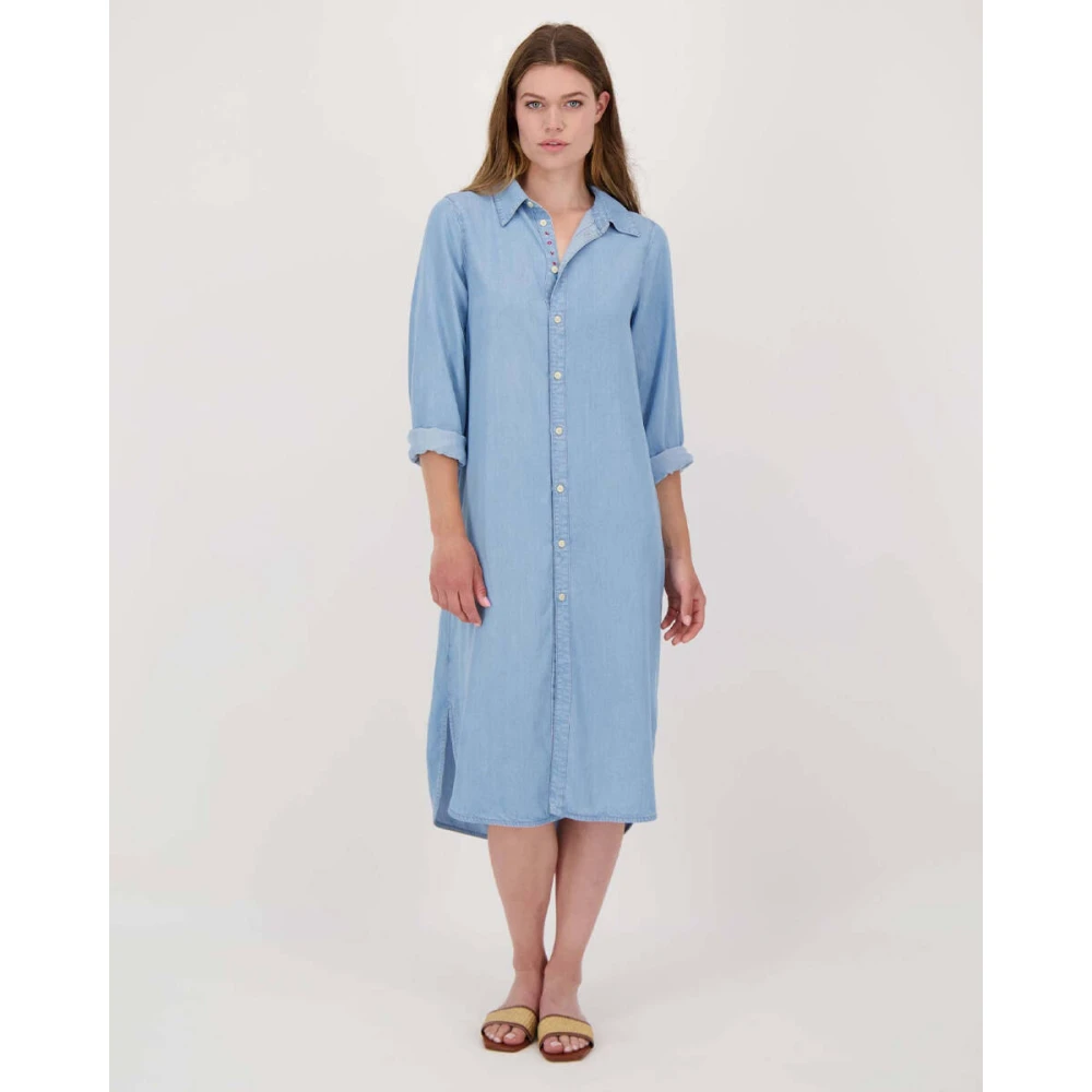 Zusss Denim Doorknoopjurk Blue Dames