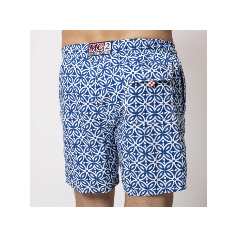 MC2 Saint Barth Geometrisch Navy Blauw Badkleding Gustavia Model Blue Heren