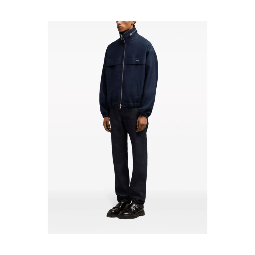 Ami Paris Navy Blauwe Wollen Jas met Logo Blue Heren