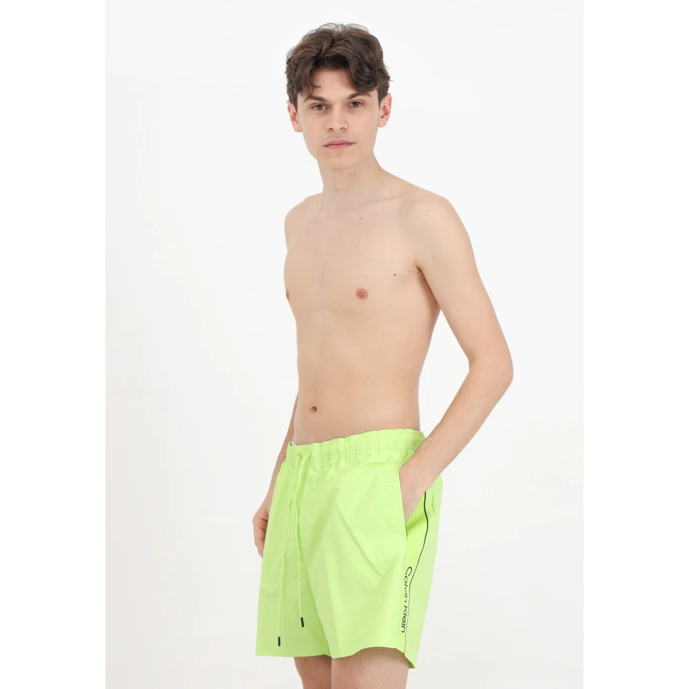 Calvin Klein Fluorescerende zwemshorts met logobanden Green Heren