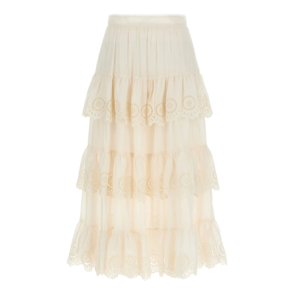 Zimmermann Women's White Lucky Embroidered Midi Skirt - Midi Skirts - Xs - Skirts