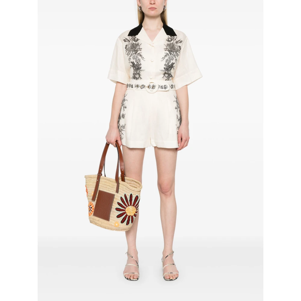 Zimmermann Bloemen Linnen Flat Front Shorts Beige Dames